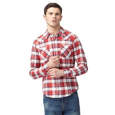 Red checked regular fit shirt